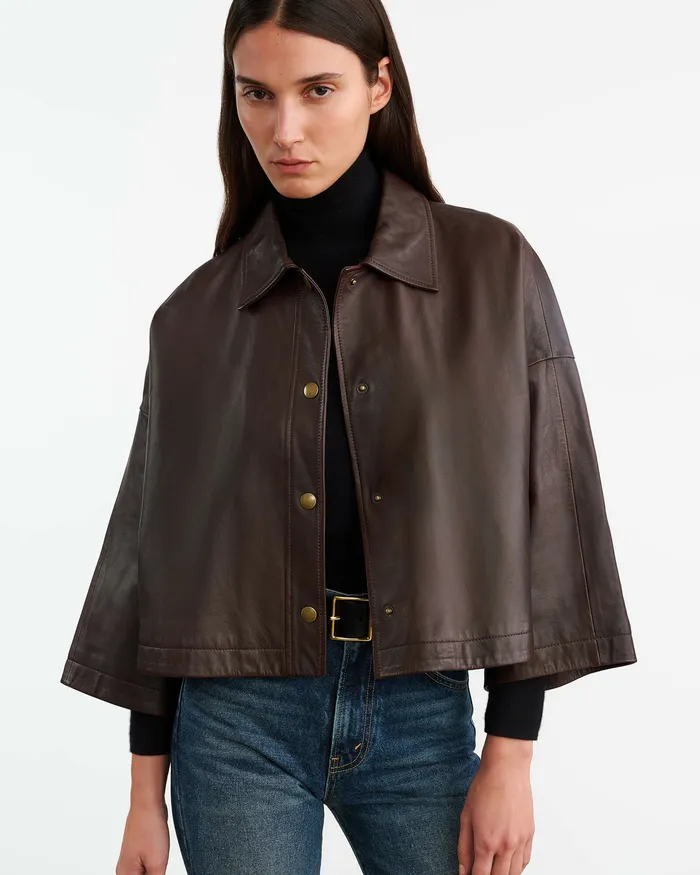 Nili Lotan Coats and Outerwear Women INES LEATHER JACKET Dark Brown