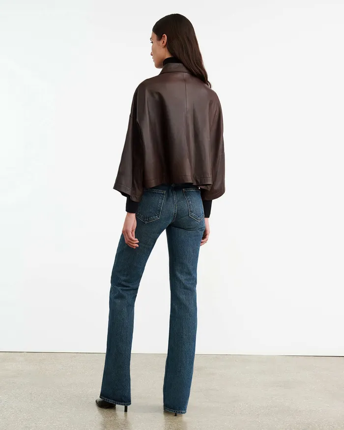 Nili Lotan Coats and Outerwear Women INES LEATHER JACKET Dark Brown