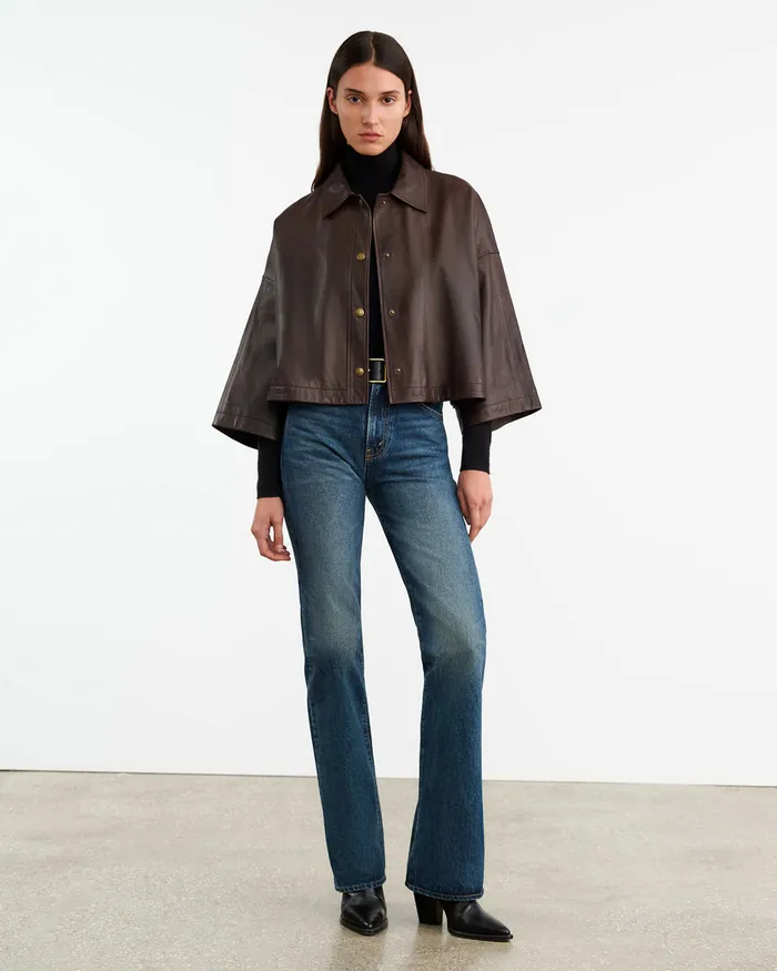 Nili Lotan Coats and Outerwear Women INES LEATHER JACKET Dark Brown