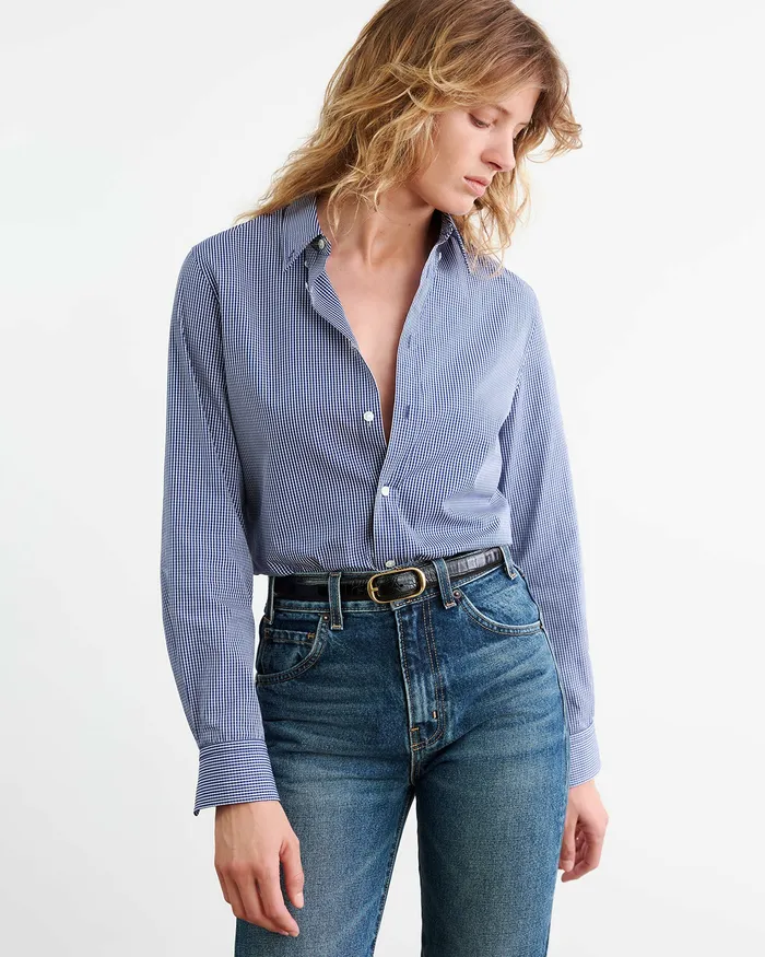 Nili Lotan DYLLAN SHIRT Navy Vichy Check Women Tops