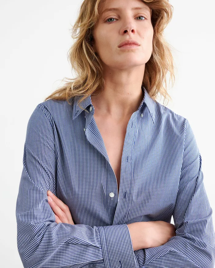 Nili Lotan DYLLAN SHIRT Navy Vichy Check Women Tops