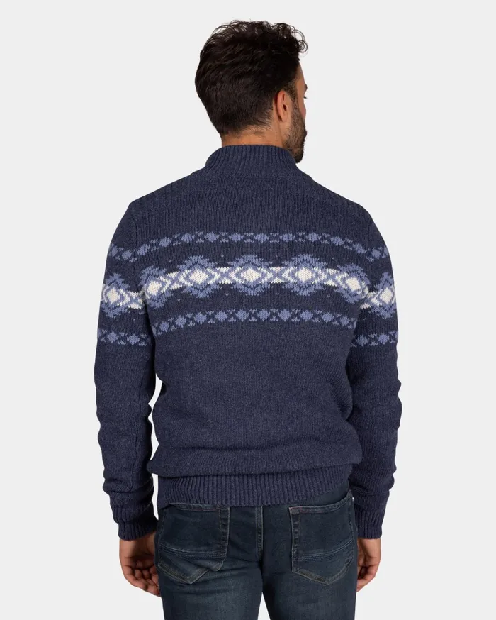 NZA New Zealand Auckland Knitwear Blue Pullover With Buttons And Light Blue Pattern 8211 Tin Blue 8211 Men