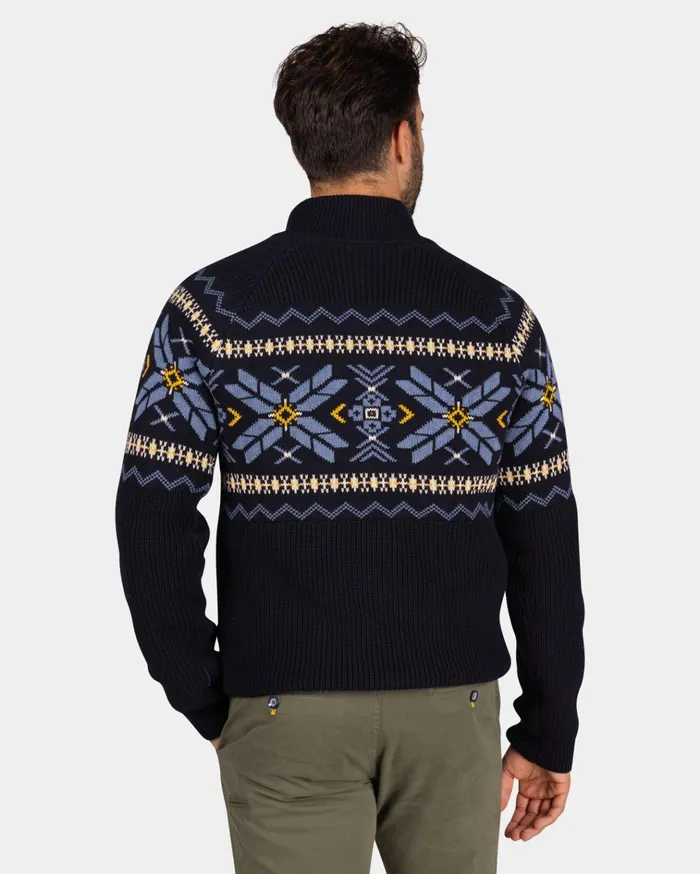 NZA New Zealand Auckland Knitwear Navy HalfZip Pullover With Colored Pattern 8211 Winter Navy 8211 Men