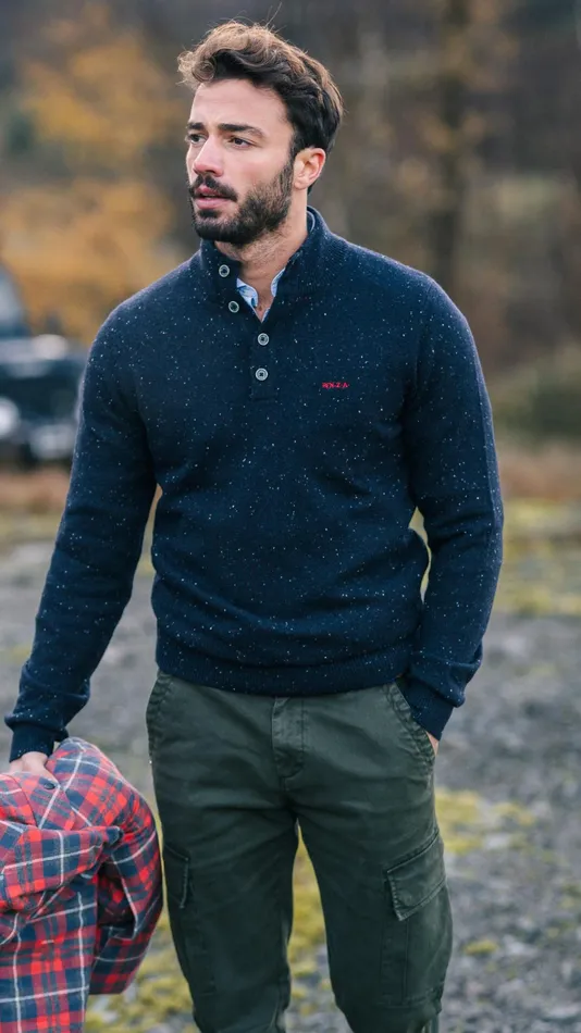 NZA New Zealand Auckland Knitwear Navy Sweater With Buttons 8211 Winter Navy 8211 Men