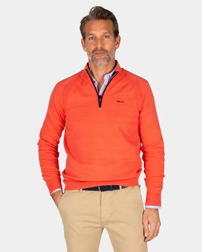 NZA New Zealand Auckland Knitwear Red Cotton HalfZip Pullover 8211 Red Orange 8211 Men