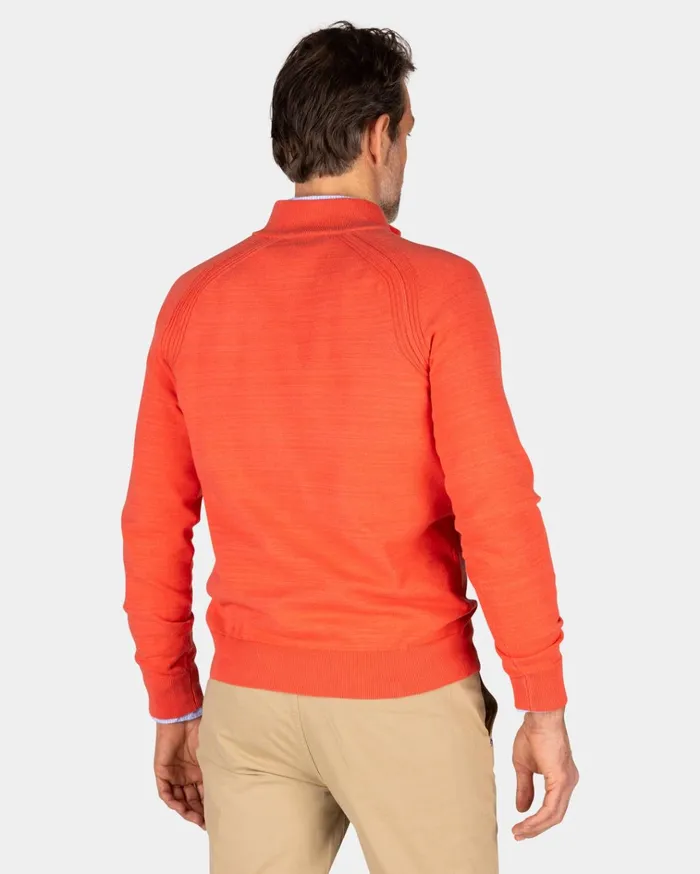 NZA New Zealand Auckland Knitwear Red Cotton HalfZip Pullover 8211 Red Orange 8211 Men