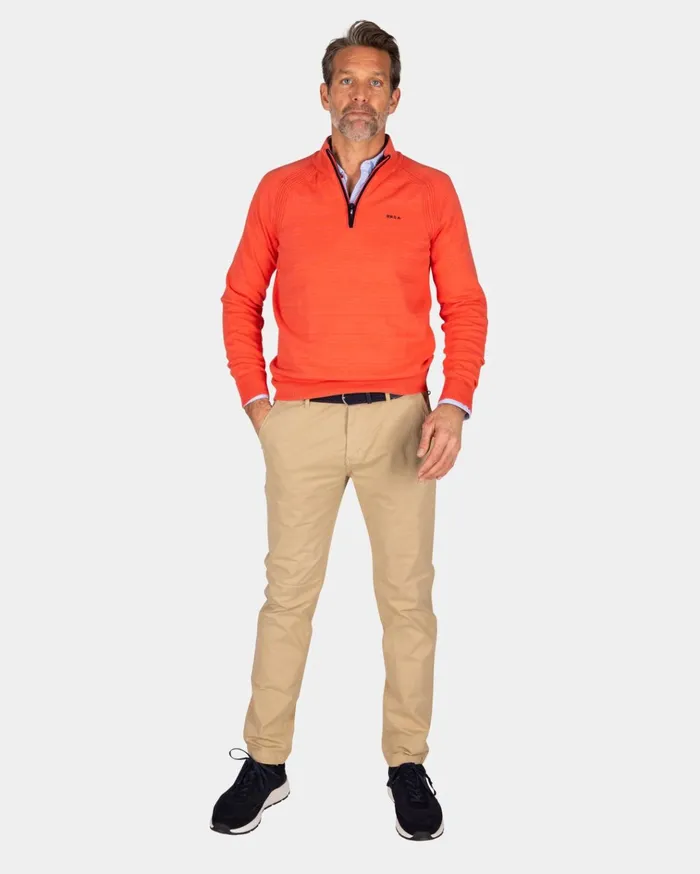 NZA New Zealand Auckland Knitwear Red Cotton HalfZip Pullover 8211 Red Orange 8211 Men