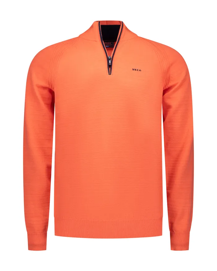 NZA New Zealand Auckland Knitwear Red Cotton HalfZip Pullover 8211 Red Orange 8211 Men