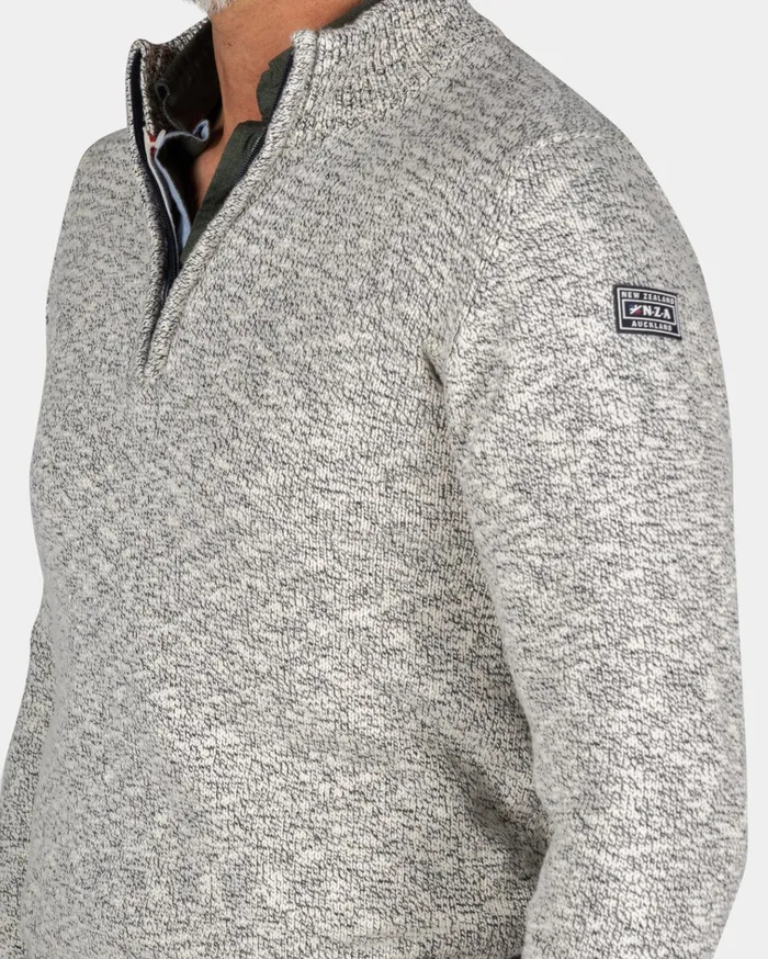 NZA New Zealand Auckland Knitwear SandColored Cotton Sweater With HalfZip 8211 Shimmering Sand 8211 Men NZA New Zealand Auckland Knitwear SandColored Cotton Sweater With HalfZip 8211 Shimmering Sand 8211 Men