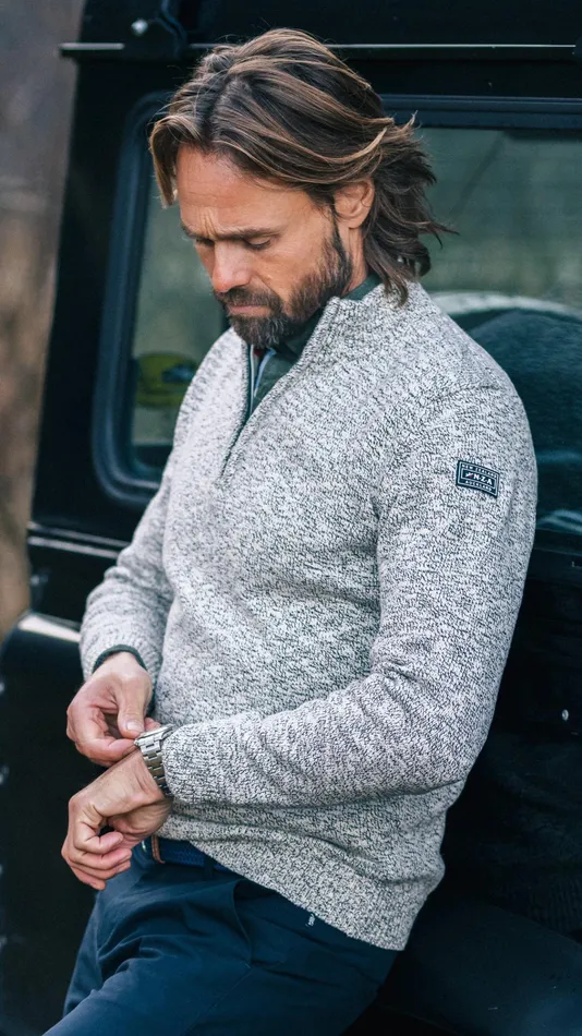 NZA New Zealand Auckland Knitwear SandColored Cotton Sweater With HalfZip 8211 Shimmering Sand 8211 Men NZA New Zealand Auckland Knitwear SandColored Cotton Sweater With HalfZip 8211 Shimmering Sand 8211 Men