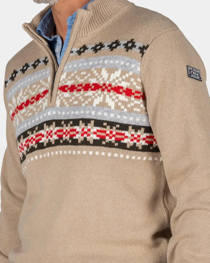 NZA New Zealand Auckland Knitwear SandColored Pullover With Knitted Print 8211 Shimmering Sand 8211 Men NZA New Zealand Auckland Knitwear SandColored Pullover With Knitted Print 8211 Shimmering Sand 8211 Men