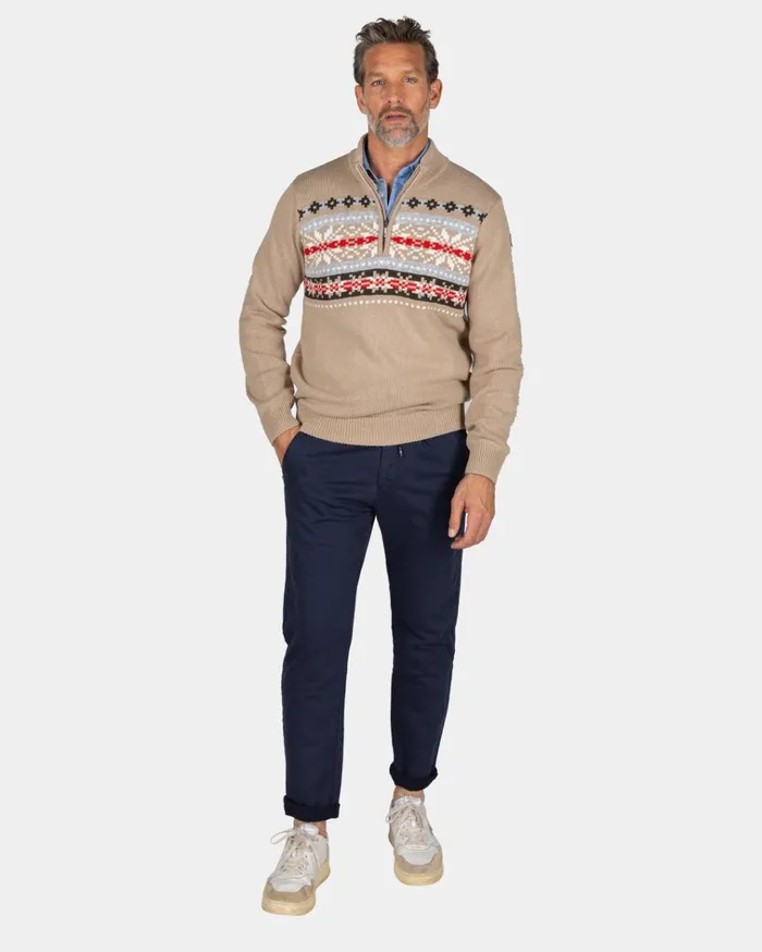 NZA New Zealand Auckland Knitwear SandColored Pullover With Knitted Print 8211 Shimmering Sand 8211 Men NZA New Zealand Auckland Knitwear SandColored Pullover With Knitted Print 8211 Shimmering Sand 8211 Men