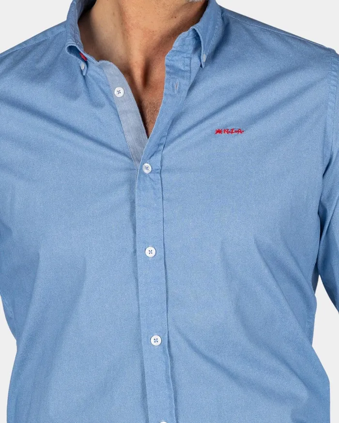 NZA New Zealand Auckland Shirts Blue Cotton Shirt With Stretch 8211 Brave Blue 8211 Men NZA New Zealand Auckland Shirts Blue Cotton Shirt With Stretch 8211 Brave Blue 8211 Men