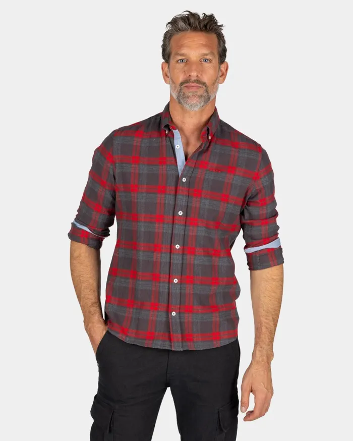 NZA New Zealand Auckland Shirts Brown And Red Checkered Shirt 8211 Mud 8211 Men