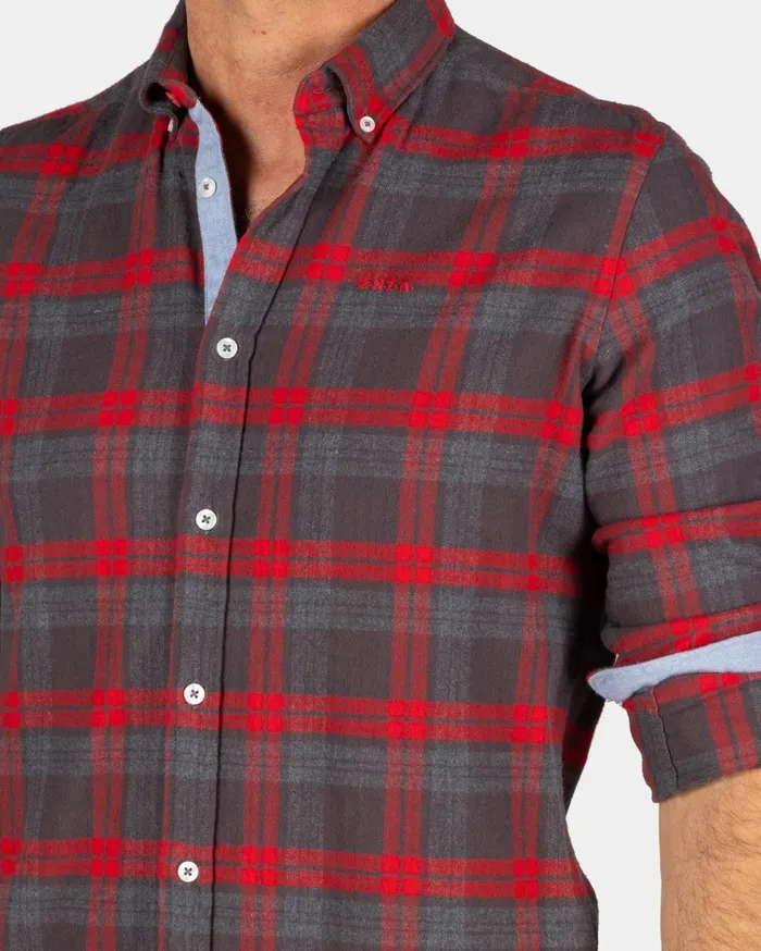 NZA New Zealand Auckland Shirts Brown And Red Checkered Shirt 8211 Mud 8211 Men