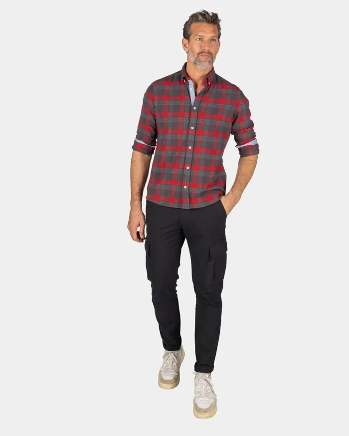 NZA New Zealand Auckland Shirts Brown And Red Checkered Shirt 8211 Mud 8211 Men