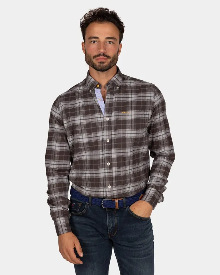 NZA New Zealand Auckland Shirts Flannel Checkered Shirt Dark Brown With Grey 8211 Dark Mocca 8211 Men