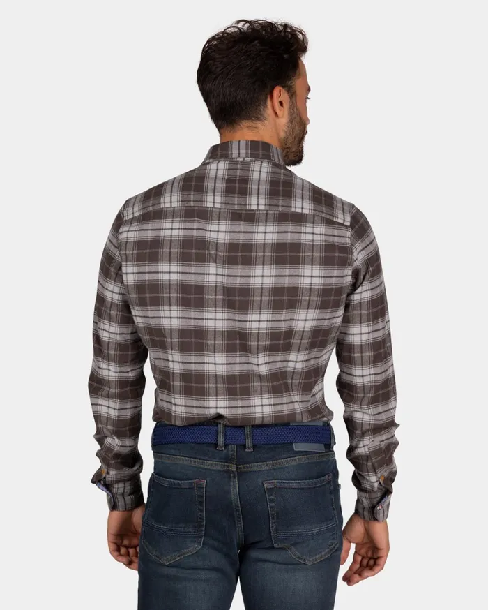 NZA New Zealand Auckland Shirts Flannel Checkered Shirt Dark Brown With Grey 8211 Dark Mocca 8211 Men