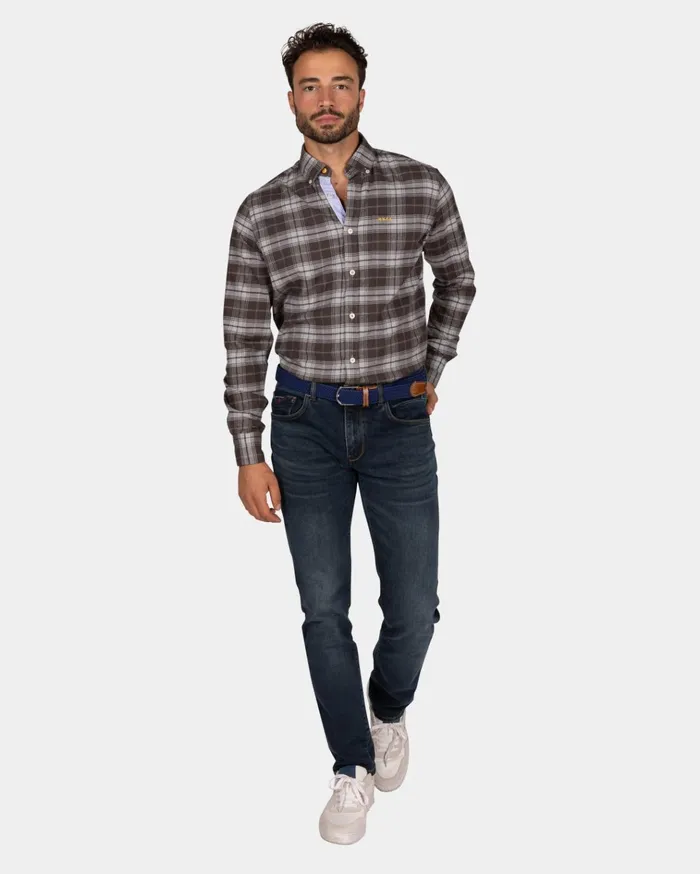 NZA New Zealand Auckland Shirts Flannel Checkered Shirt Dark Brown With Grey 8211 Dark Mocca 8211 Men