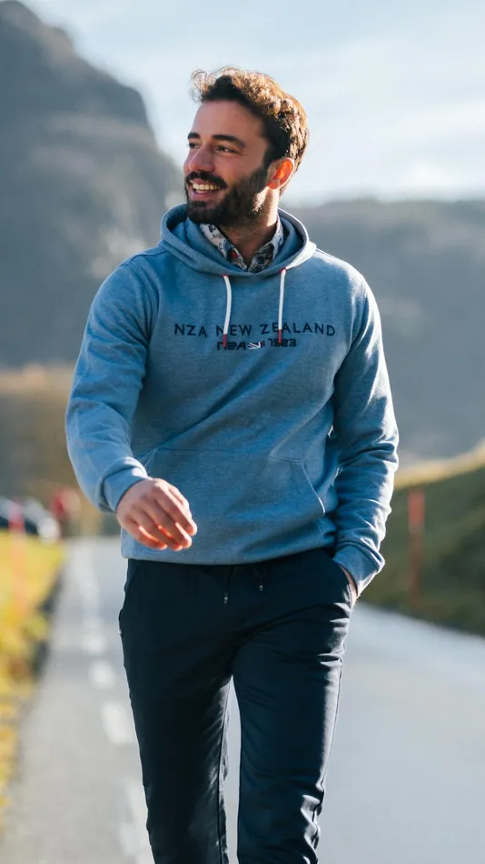 NZA New Zealand Auckland Sweatshirts Blue Hoodie With Nza Logo 8211 Brave Blue 8211 Men