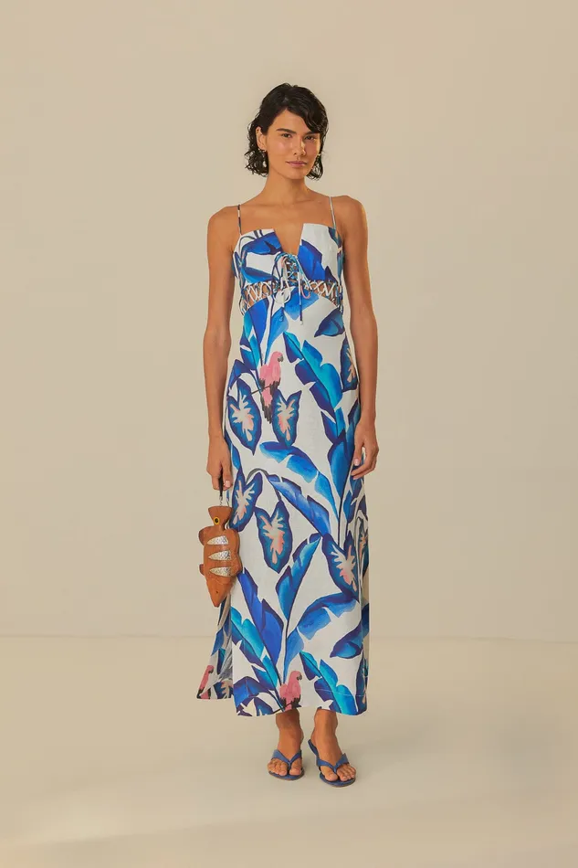 OffWhite Blue Foliage Maxi Dress Women Farm Rio Maxi Dresses