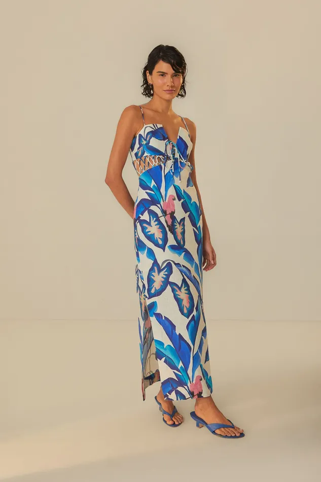 OffWhite Blue Foliage Maxi Dress Women Farm Rio Maxi Dresses