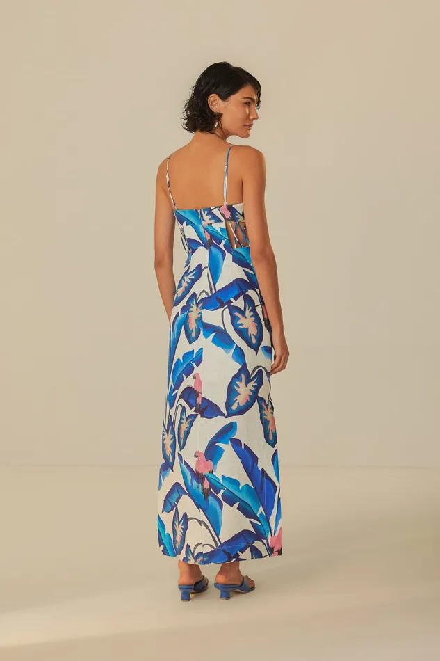 OffWhite Blue Foliage Maxi Dress Women Farm Rio Maxi Dresses