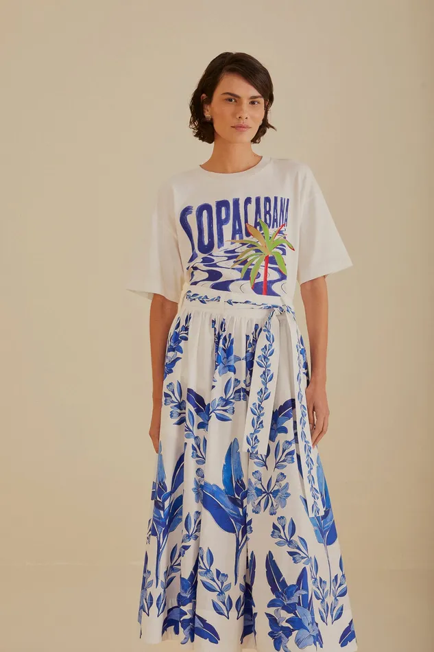 OffWhite Blue Yard Organic Cotton Midi Skirt Women Farm Rio Skirts