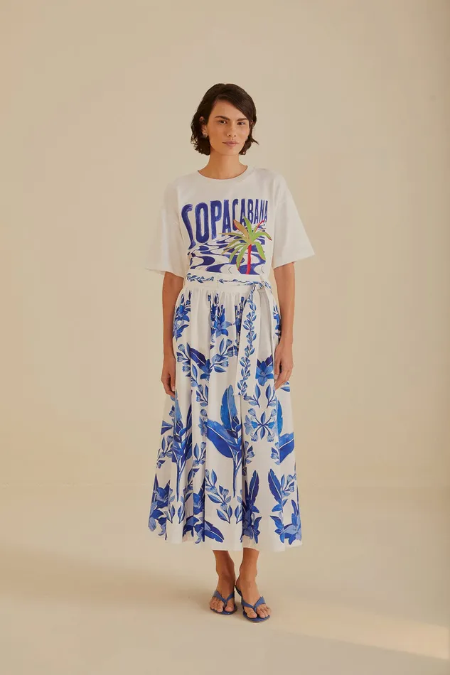 OffWhite Blue Yard Organic Cotton Midi Skirt Women Farm Rio Skirts