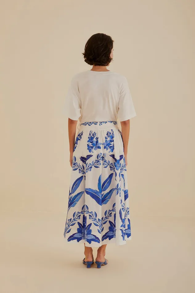 OffWhite Blue Yard Organic Cotton Midi Skirt Women Farm Rio Skirts