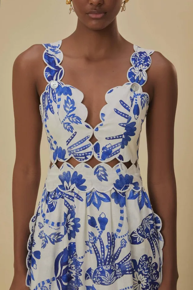OffWhite Flowerful Birds Lenzing Ecovero Euroflax Midi Dress Women Farm Rio Midi Dresses