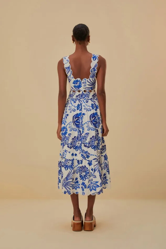 OffWhite Flowerful Birds Lenzing Ecovero Euroflax Midi Dress Women Farm Rio Midi Dresses