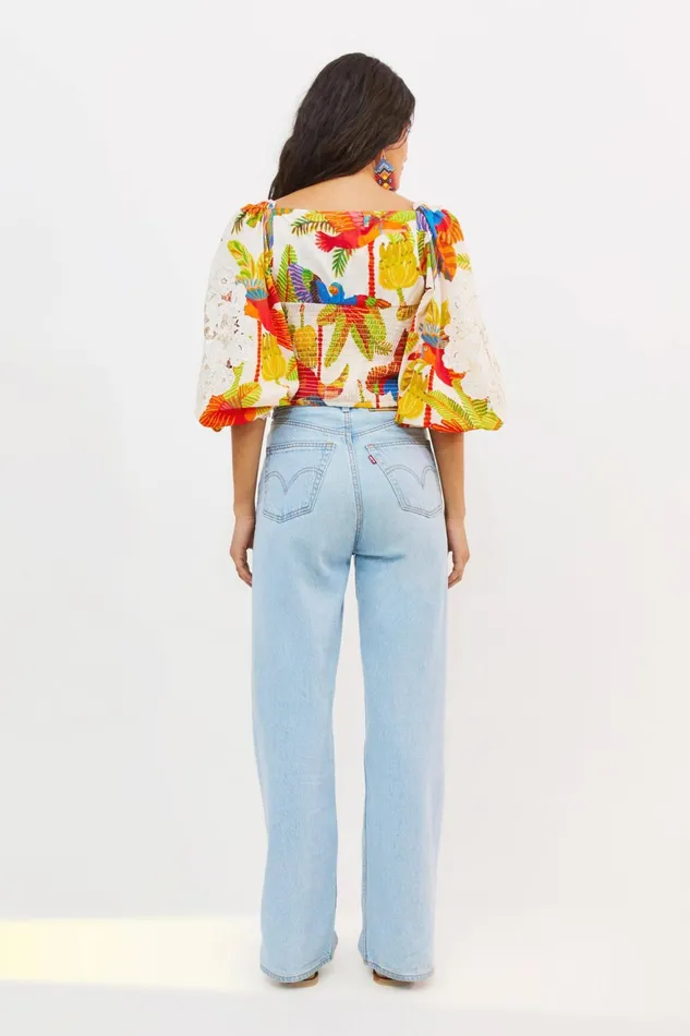OffWhite Forest Birds Blouse Women Farm Rio Blouses