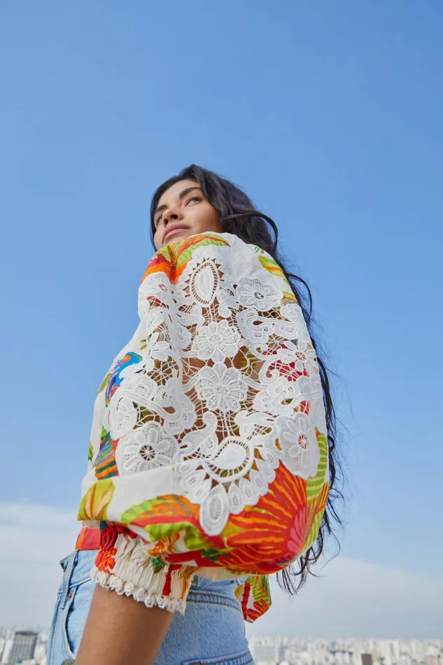 OffWhite Forest Birds Blouse Women Farm Rio Blouses