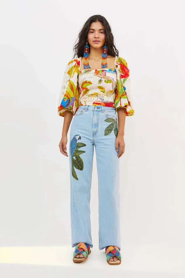 OffWhite Forest Birds Blouse Women Farm Rio Blouses