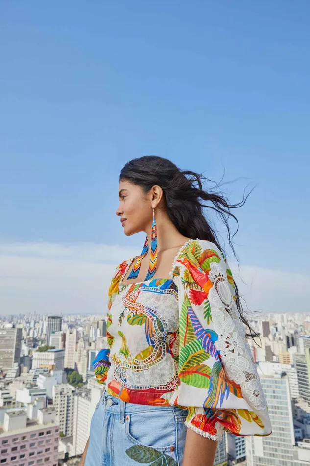 OffWhite Forest Birds Blouse Women Farm Rio Blouses