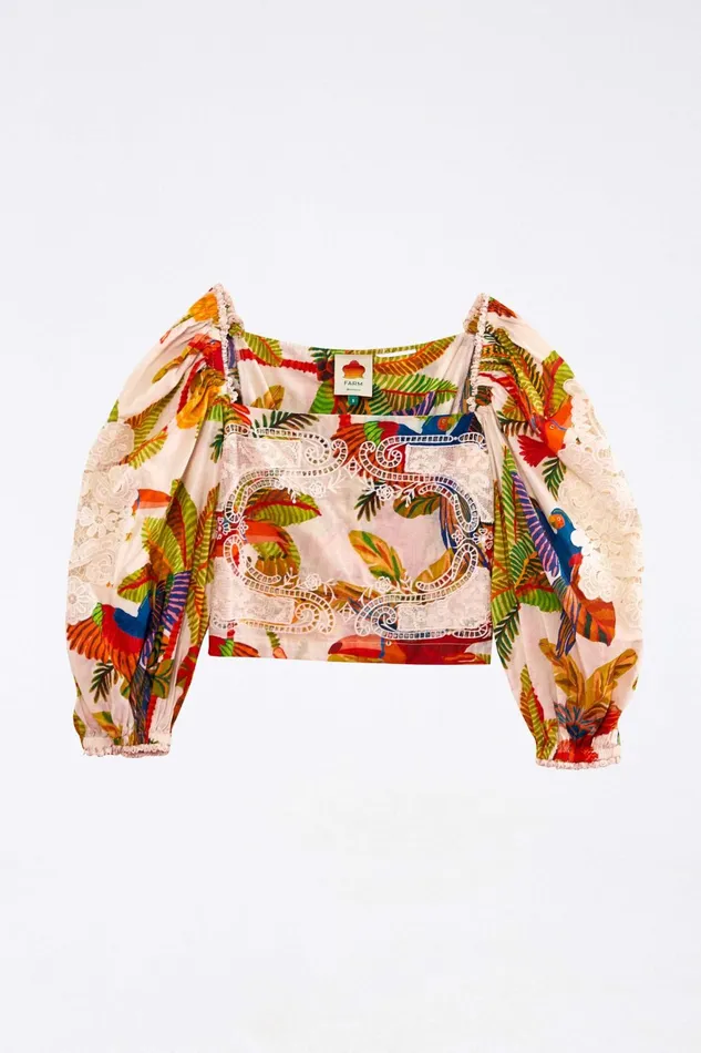 OffWhite Forest Birds Blouse Women Farm Rio Blouses