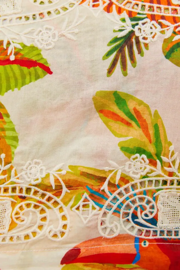 OffWhite Forest Birds Blouse Women Farm Rio Blouses
