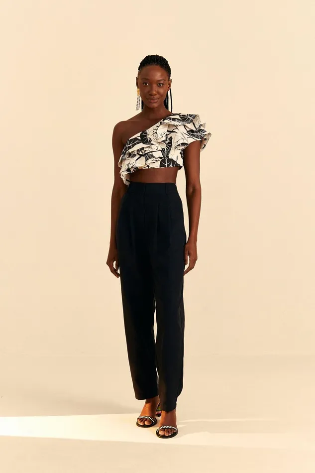 OffWhite Graphic Leaves Organic Cotton Top Women Farm Rio Crop Tops