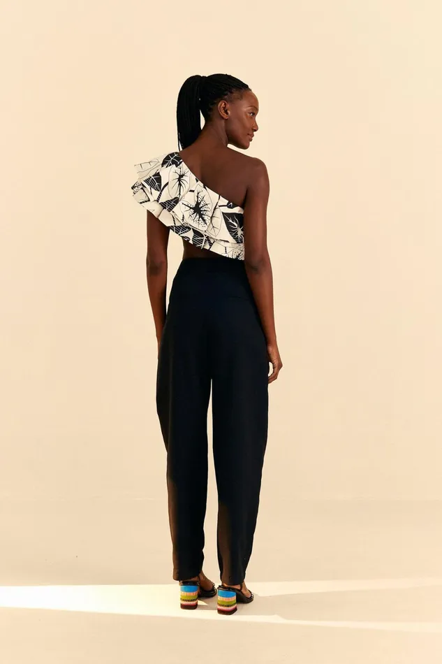 OffWhite Graphic Leaves Organic Cotton Top Women Farm Rio Crop Tops