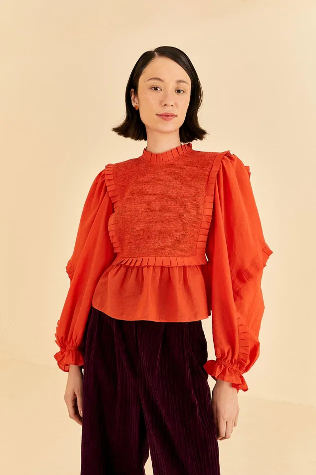 Orange Smocked Blouse Women Farm Rio Blouses