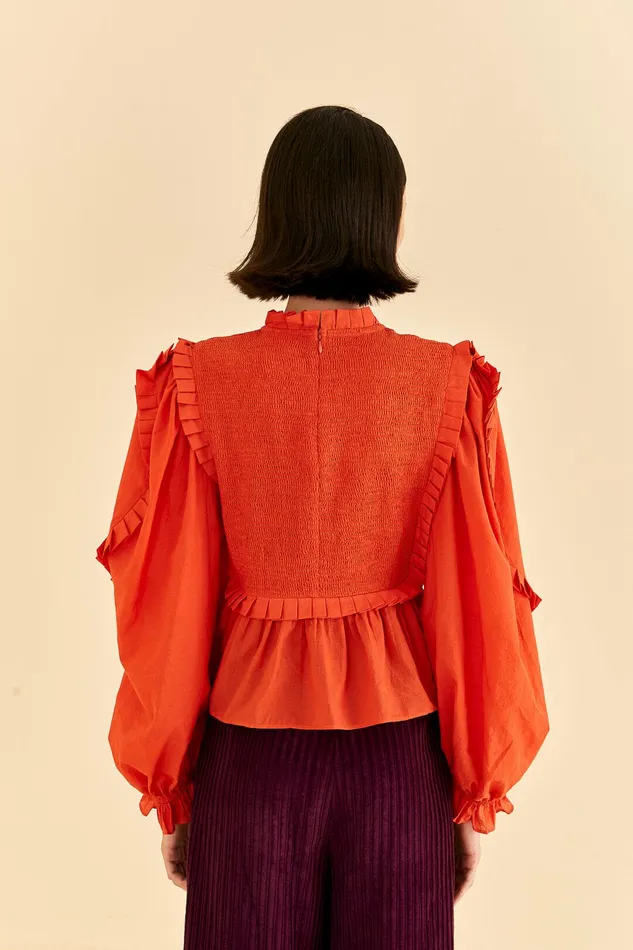 Orange Smocked Blouse Women Farm Rio Blouses
