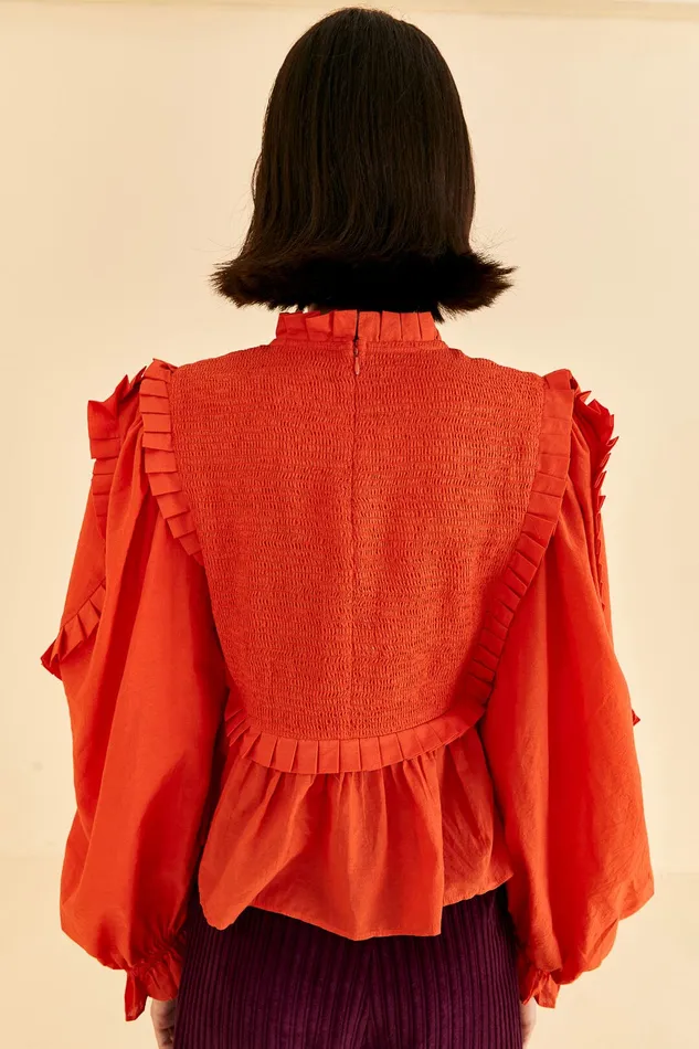 Orange Smocked Blouse Women Farm Rio Blouses