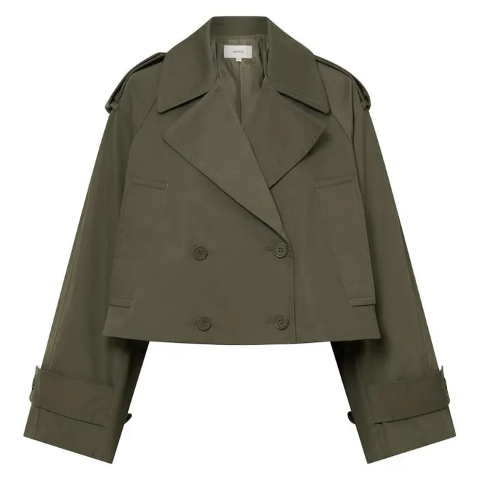 Oroton Jackets and Outerwear Crop Trench Green Olive 8211 Women