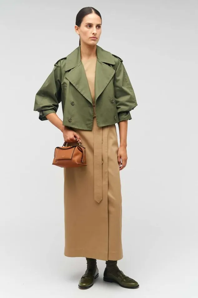 Oroton Jackets and Outerwear Crop Trench Green Olive 8211 Women