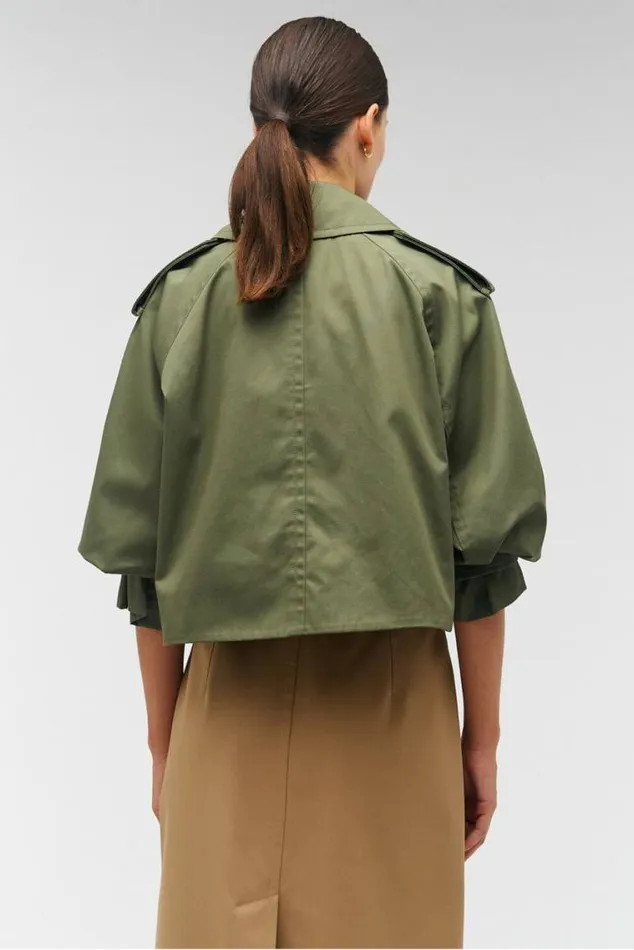 Oroton Jackets and Outerwear Crop Trench Green Olive 8211 Women