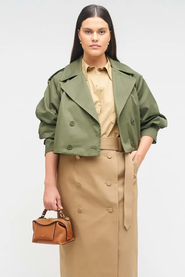 Oroton Jackets and Outerwear Crop Trench Green Olive 8211 Women