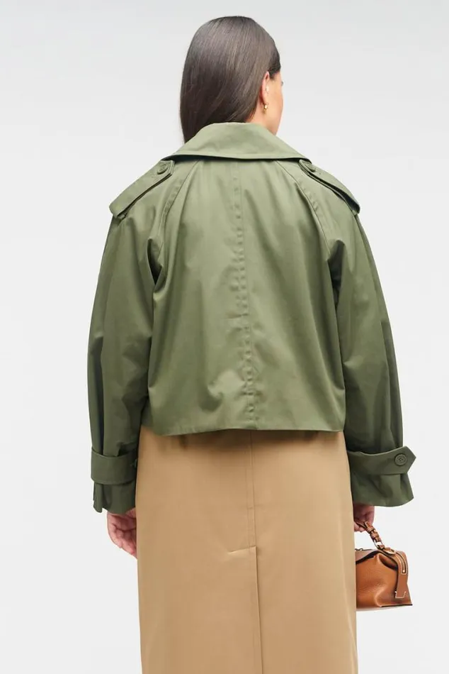 Oroton Jackets and Outerwear Crop Trench Green Olive 8211 Women