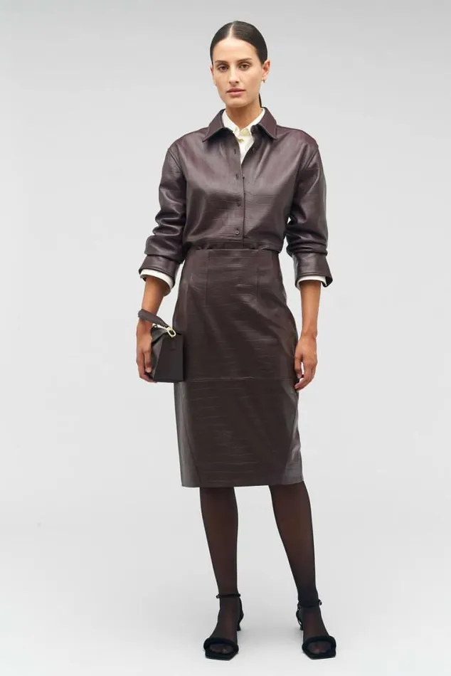 Oroton Skirts Embossed Croc Pencil Skirt Burgundy 8211 Women
