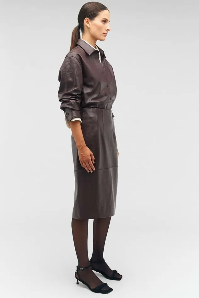 Oroton Skirts Embossed Croc Pencil Skirt Burgundy 8211 Women